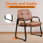 CLATINA Big & Tall 500 lb Waiting Room Chairs with Padded Armrests and Sled Base, Leather Stationary No Wheels Office Reception Guest Chair for Lobby Home and Meeting Conference, Brown (2 Pack)