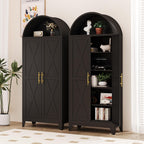Metal Arched Cabinet, 73" Tall Kitchen Pantry Cabinet with 2 Doors & 4 Adjustable Shelves, Kitchen Storage Cabinets Cupboard for Bathroom, Living Room, Dinging Room (Black)