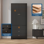 71" Armoire Wardrobe Closet, Bedroom Armoire Clothing Storage Cabinet | 3 Drawers & 2 Doors and Adjustable Shelves Modern Wooden with Aluminum Hanging Rod, Locker