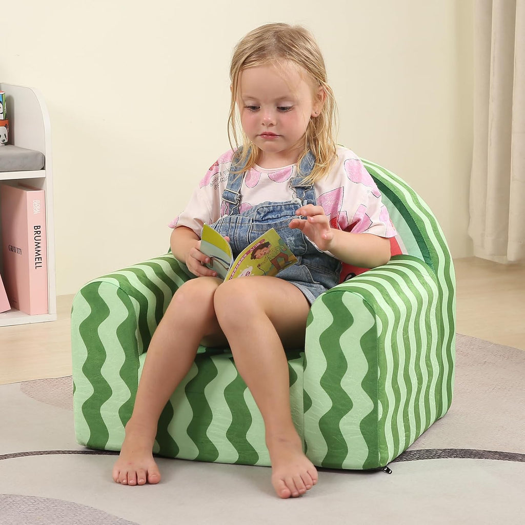 MOMCAYWEX Comfy Cute Toddler Chair, Soft Kids Couch with High Density Foam, Toddler Reading Chair, Green