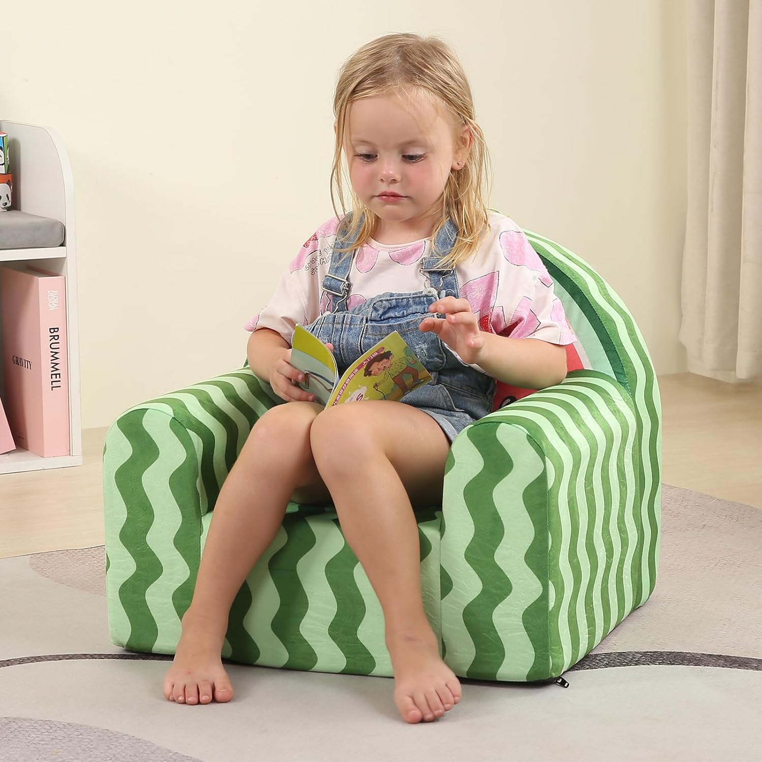 MOMCAYWEX Comfy Cute Toddler Chair, Soft Kids Couch with High Density Foam, Toddler Reading Chair, Green