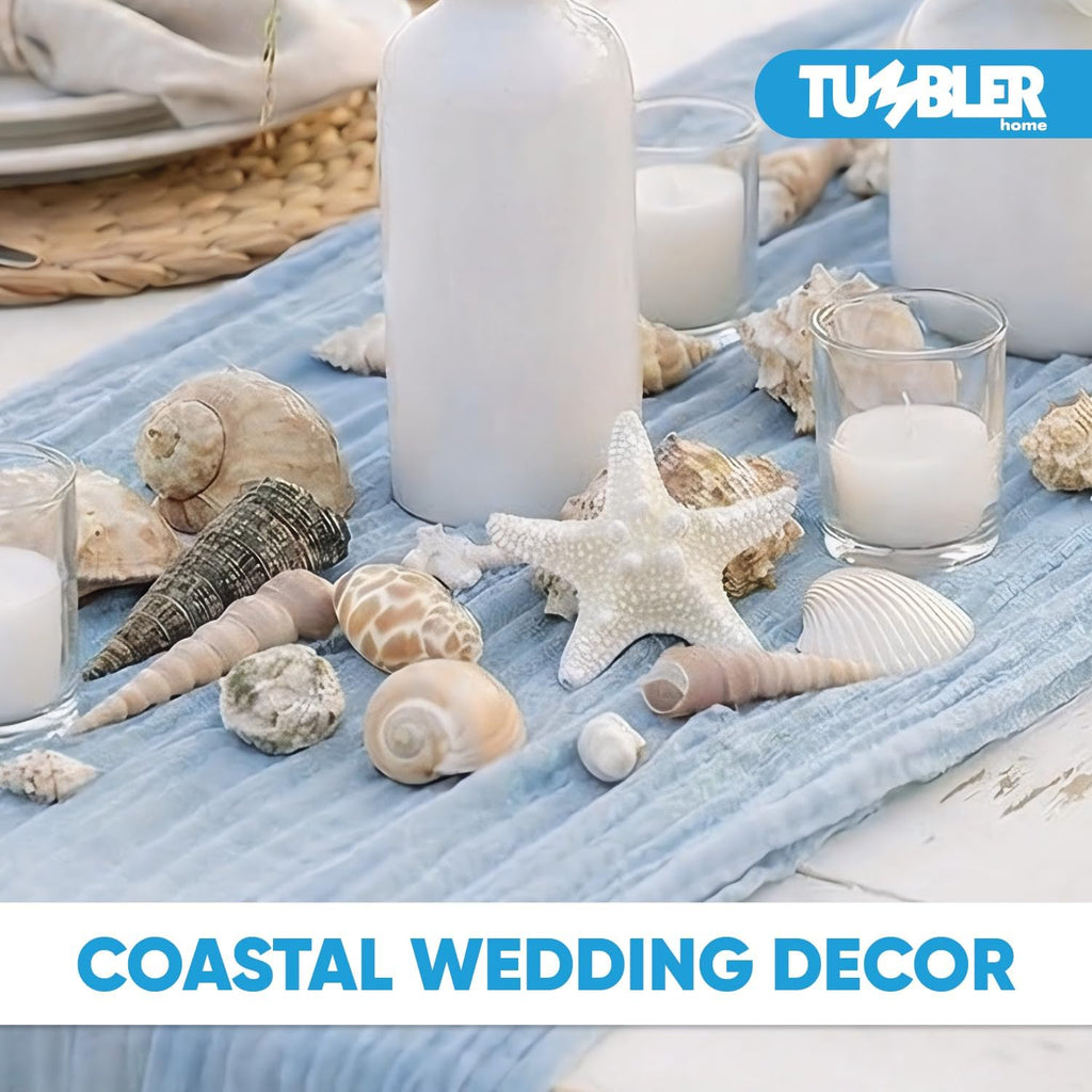 Tumbler Home Medium Sized Shells in a Delightful Mix of Whites, Tans and Pinks | 1 Pound | Perfect for Crafts, Beach Home Decor, Weddings, Vase Filler and Classrooms
