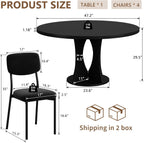iPormis 47.2" Round Dining Table Set for 4, 5-Piece Kitchen Table & Chairs Set for 4, Dining Room Circle Table with 4 Upholstered Chairs for Small Space, Black Table + 4 Black Chairs