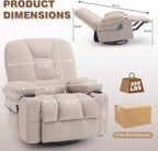 Rocker Recliner Chair with Massage and Heat, Oversized Rocking Nursery Recliners Overstuffed Swivel Glider with Cup Holder, Fabric Manual Single Sofa for Living Room, Beige