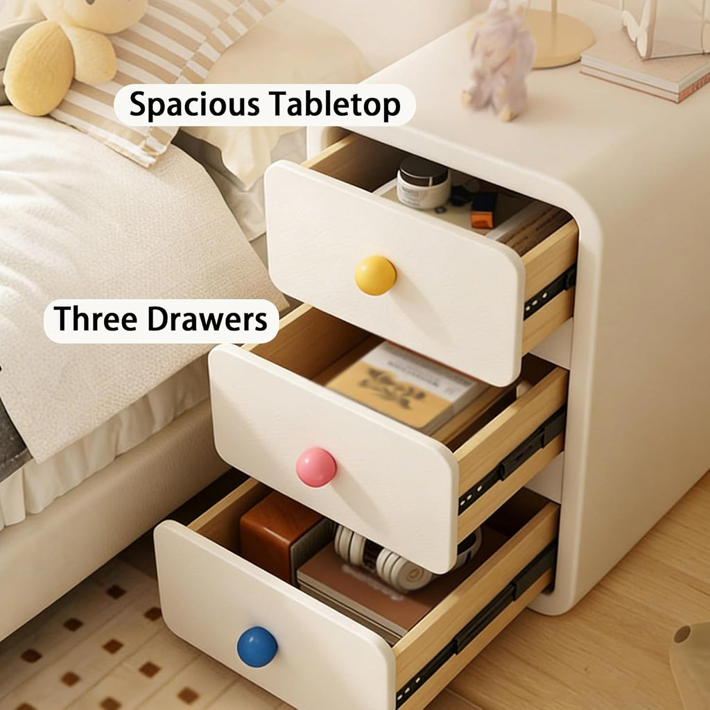 Wooden Bedside Tables，Cream-Style Nightstand with 3 Drawers, Narrow Night Stand Coffee Snack Tea End Table, Small Dresser for Living Room Bedroom Office(Beige,11.8in/30cm)