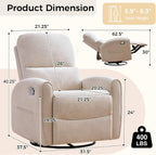 Swivel Rocker Recliner, Manual Swivel Glider Nursery Recliner Chair with Adjustable Headrest and Lumbar Support, Rocking Recling Chairs for Small Space, Living Room, Bedroom, Chenille Camel