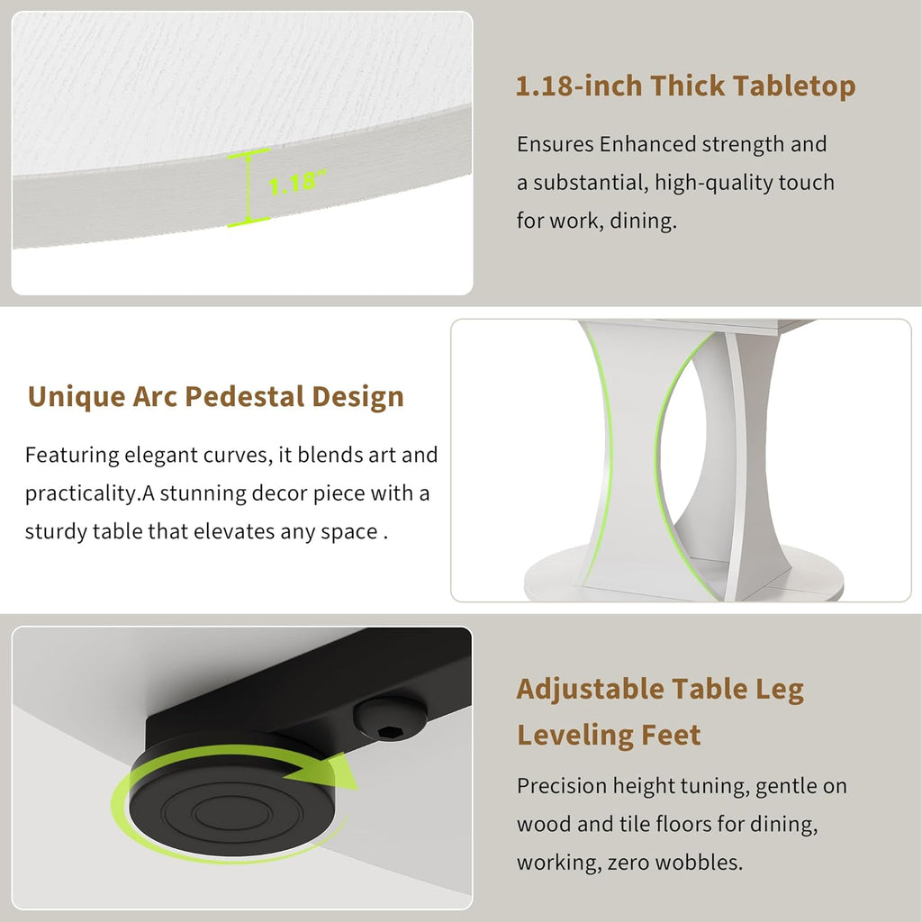 iPormis 43"-59" Extendable Dining Table, Round Kitchen Table with Modern Arcs Pedestal, Oval Dinner Table with Removable Leaves,Hidden Storage, for Kitchen, Dining Room, Living Room, Office, White