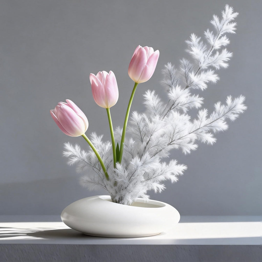 Flower Frog Vase Kit, Ikebana Flower Arrangement, Ceramic Water Drop Flower Pot & Flower Frog Flower Arrangement Vase Kit (White Small Size)