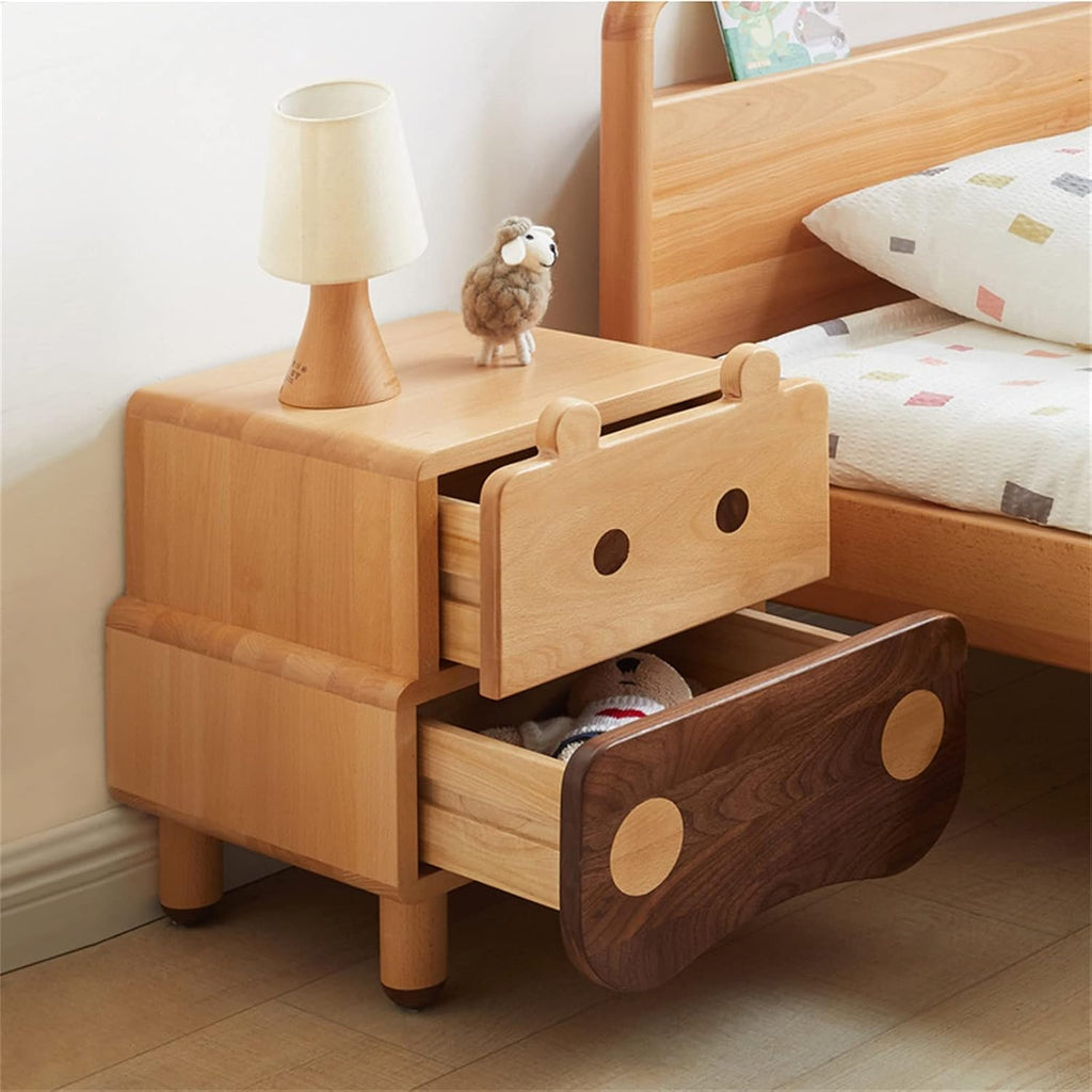 Children'sSolidWoodBedsideTable,SimpleAndModernNightstandForBedroom,CreativityBoyGirlBedsideCabinet2Drawer,BedroomLivingRoomStorageUnit40X35X48.7CM Needed
