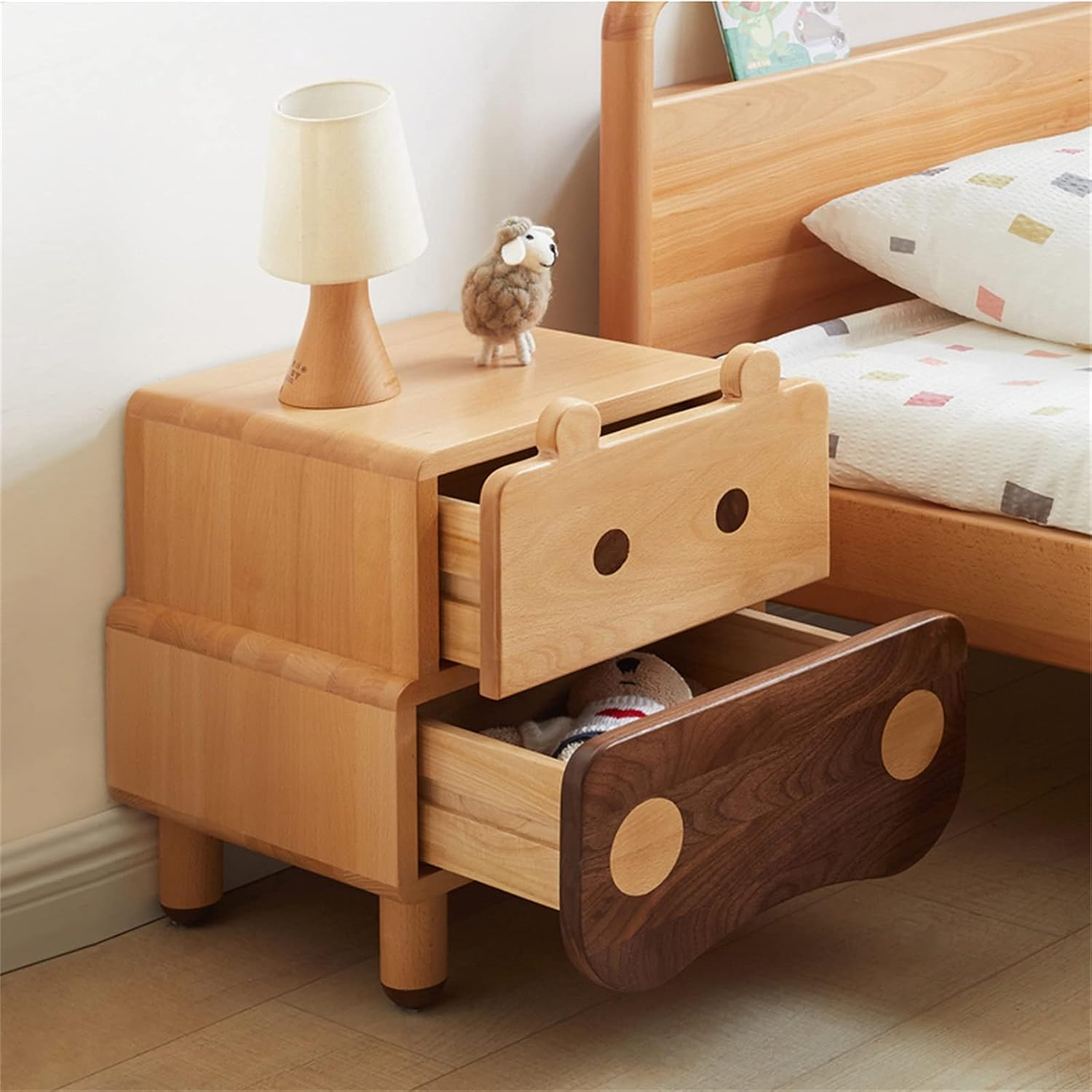 Children'sSolidWoodBedsideTable,SimpleAndModernNightstandForBedroom,CreativityBoyGirlBedsideCabinet2Drawer,BedroomLivingRoomStorageUnit40X35X48.7CM Needed