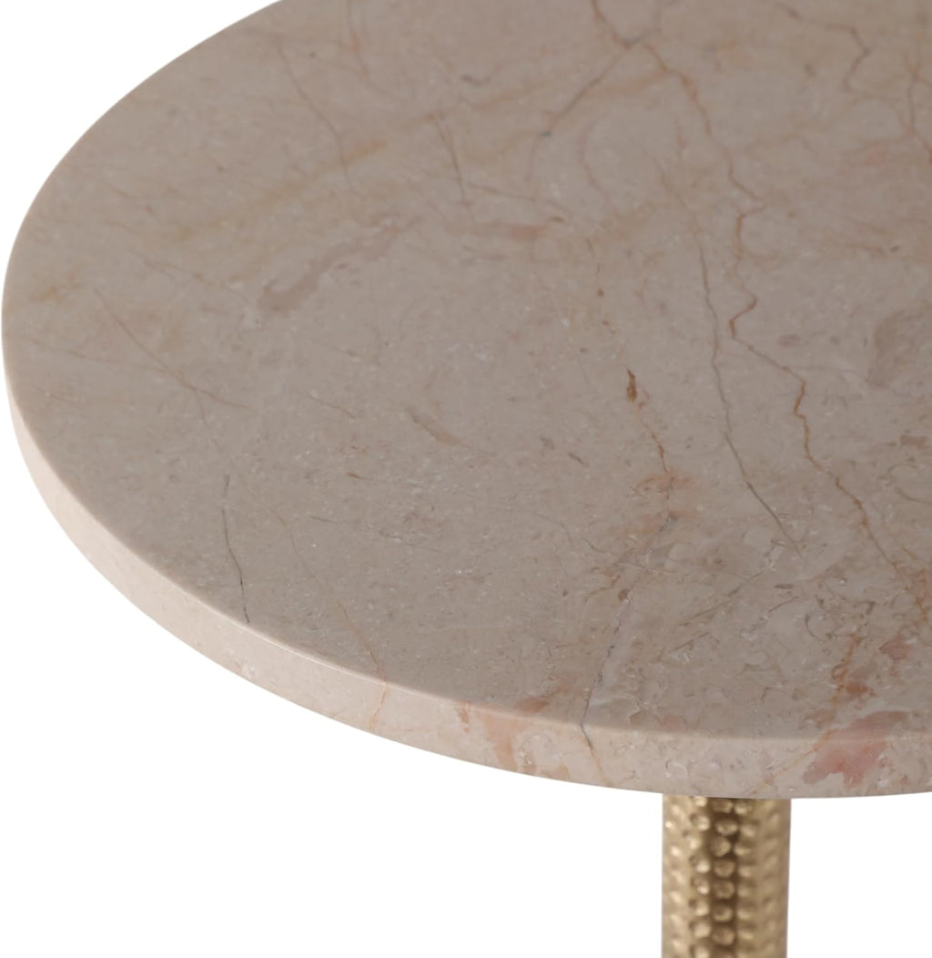 Modern Round Marble End or Side Table for Home Decor - Elegant Small Table Stand for Bedside Night Stand, Room, or Living Room Decor - Stylish Drink Table for Small Space or Bedroom Decor - 24", Ivory