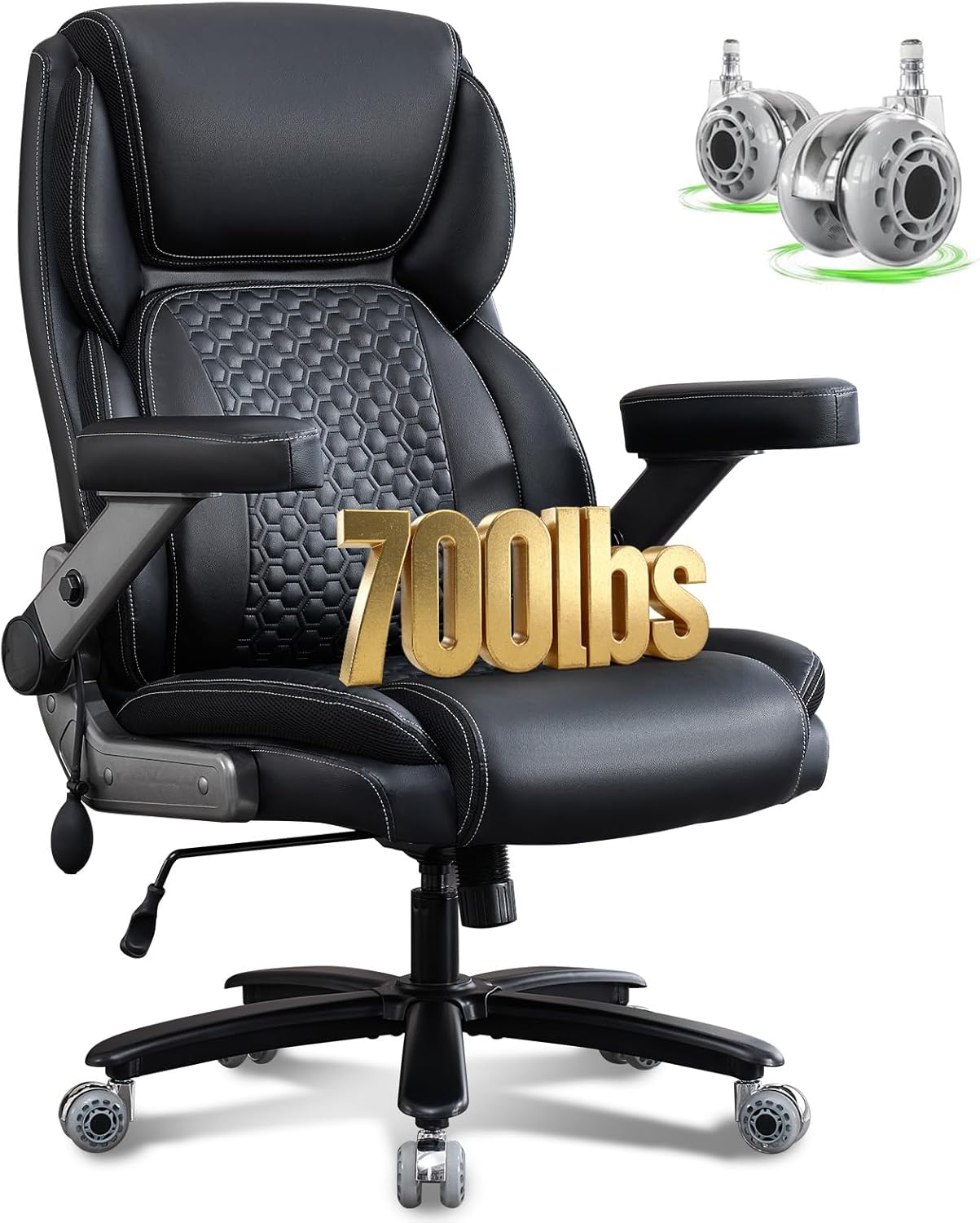 700lbs Big and Tall Office Chair for Heavy People with 5D Flip Armrests Heavy Duty Executive Chair with Adjustable Lumbar Support, Metal Base, Rubber Caster Wheels, Wide Seat for Sitting All Day
