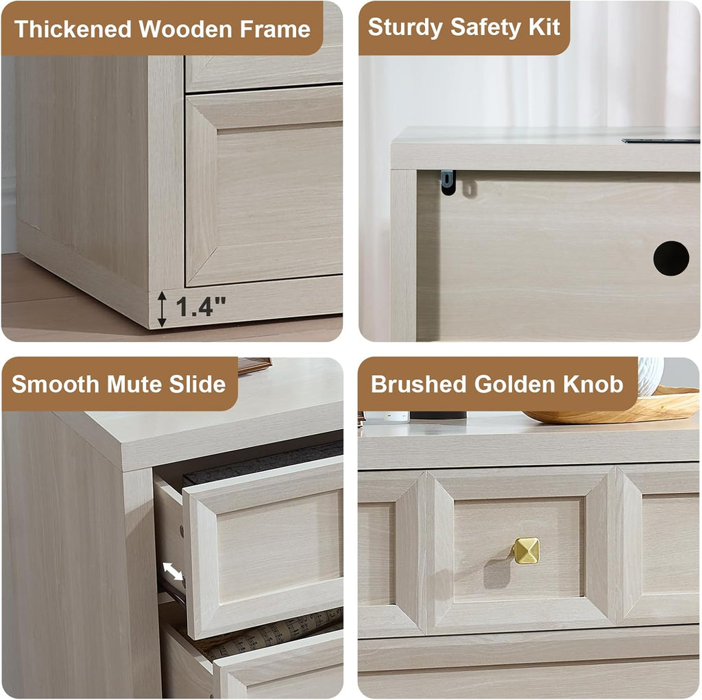 Night Stand Large W/Charging Station, 30.7" W Oversized Nightstands Tall Bedside Table with 3 Drawers, Accent End Table W/Large Storage, Modern Wood End Table for Bedroom, Office