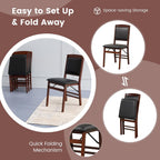 COSTWAY Solid Wood Folding Dining Chairs Set of 2 with Padded Seat, Brown | 400 LBS Load Bearing, No Assembly Needed, Upholstered PVC Leather Seat and Back, Vintage Foldable Chairs for Dining Room