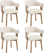 ROCITY Modern Dining Chairs Set of 4 Beige Upholstered Dining Room Chairs, Farmhouse Kitchen Chairs with Curved Backrest and Wooden Legs for Dining,Living Room