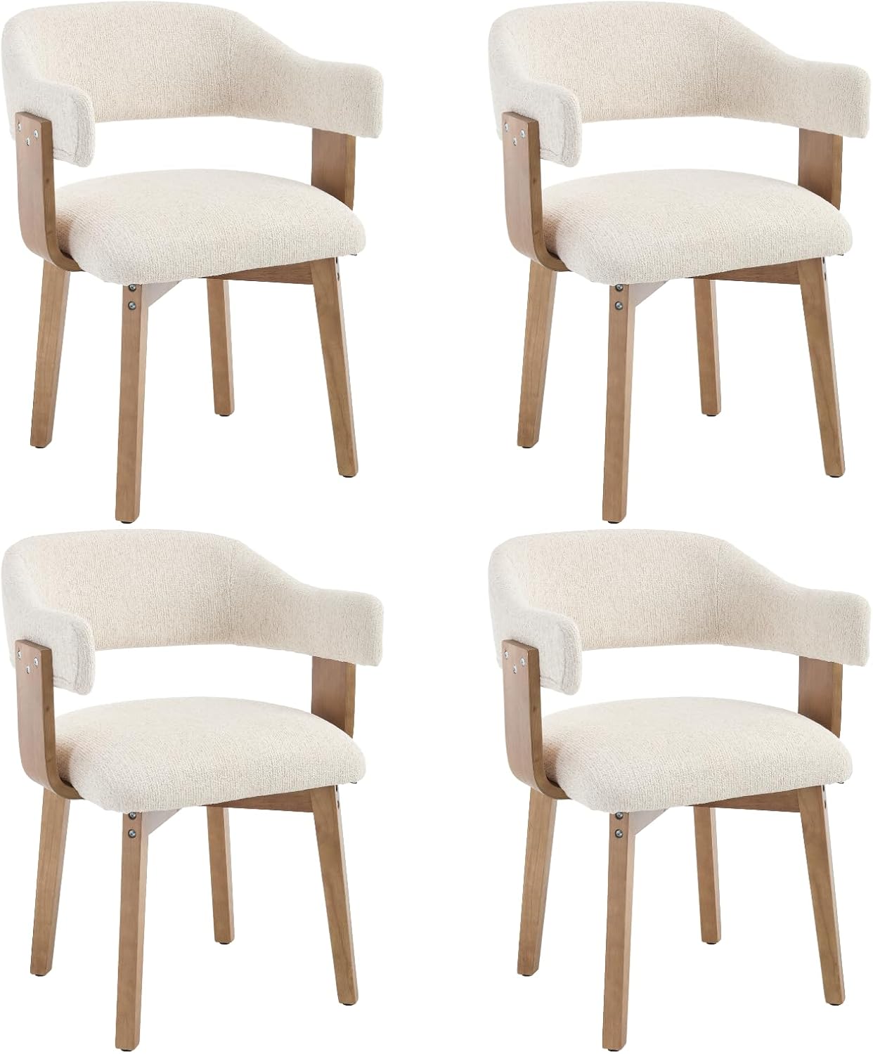 ROCITY Modern Dining Chairs Set of 4 Beige Upholstered Dining Room Chairs, Farmhouse Kitchen Chairs with Curved Backrest and Wooden Legs for Dining,Living Room