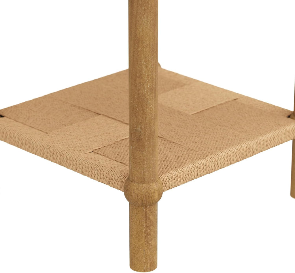 Nathan James River Modern Coastal Side Table with Solid Wood Legs and Seagrass Storage Shelf, Light Brown Set of 2