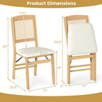 HAPPYGRILL Folding Dining Chairs Set of 2, Wood Kitchen Chair with Rattan Backrest & Padded Seat, Foldable Armless Side Chairs Set for Dining Room, Living Room, No Assembly (2, Natural & Beige)