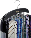 Ohuhu 24-Hook Wooden Tie Rack Organizer - Space Saving Closet Hanger with 360° Rotating Hooks, Anti-Slip Clips for Ties, Belts, Scarves - Premium Hardwood & Rustproof Steel Construction-Black