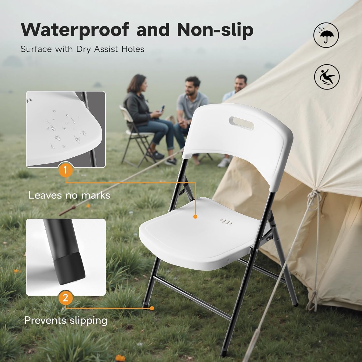 Folding Chairs, 600lbs Capacity, Heavy-Duty Commercial Stackable Plastic Foldable Chairs for Indoor/Outside, Office, Kitchen, Party, Patio(White, 4 Pack)