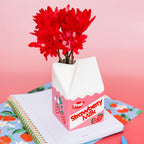 ban.do Ceramic Petite Carton Shape Vase, Strawberry Milk | Retro Inspired Decorative Mini Vase, Unique Food Theme Pink Home, Kitchen, and Bookshelf Decor