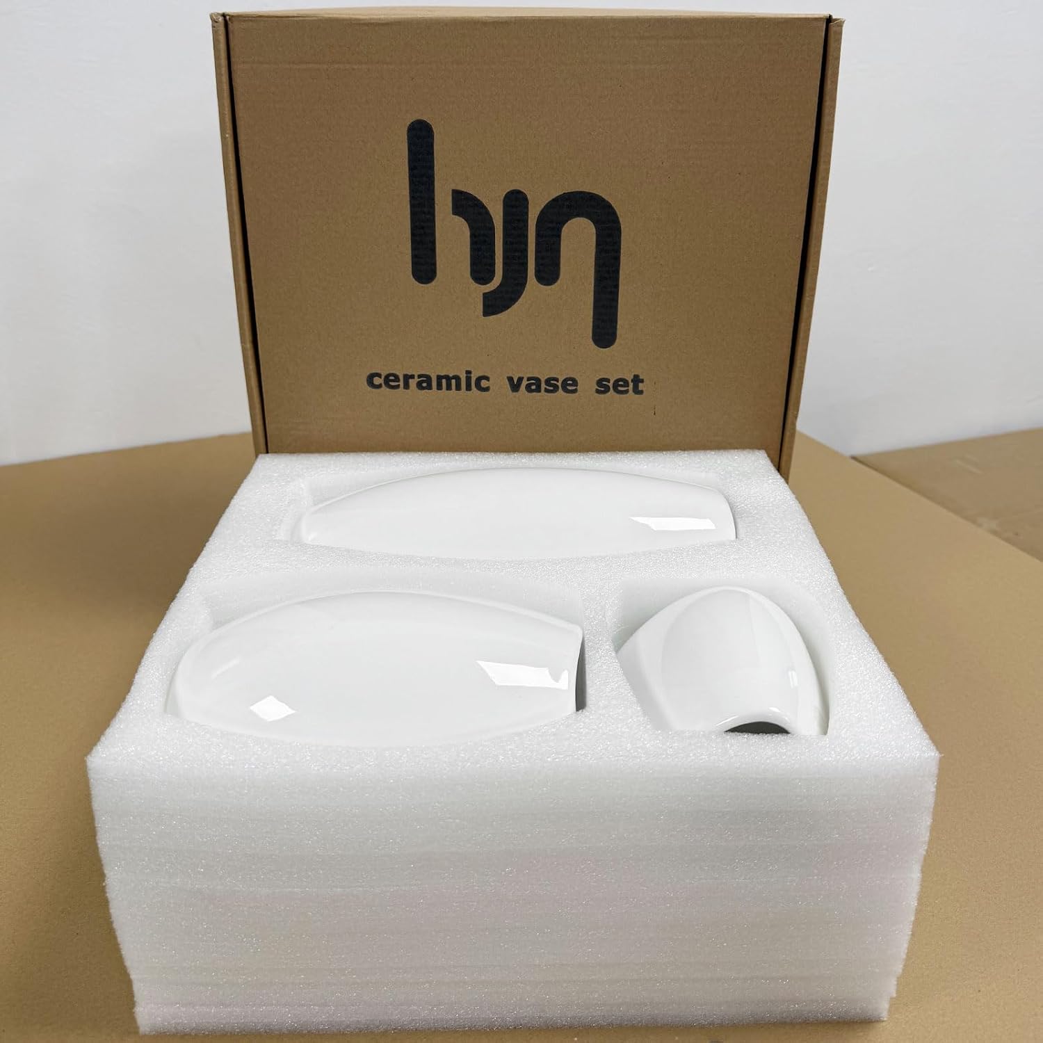 hjn Ceramic Vase Set of 3 White Flower Vase for Home Decor, Modern Decorative Vases for Flowers/Ideal Shelf Decor/Table/Living Room/Kitchen/Office-White