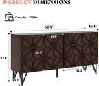 AMERLIFE 63” Solid Acacia Wood Sideboard Buffet Cabinet, Hand-Carved Geometric Door Console with Adjustable Shelves for Hallway, Living Room or Kitchen, Dark Walnut