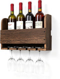 Wall Mounted Wooden Wine Rack with Glass Hanger | Wine Bottle Storage Shelf, Rustic Wall Wine Holder for Home Bar, Kitchen, Dining Room Farmhouse Decoration