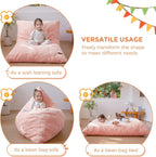 MAXYOYO 3 in 1 Kids Bean Bag Chair, Comfy Floor Sofa with Removed Cover | Soft Floor Couch with High-Density Foam Filling Convertible Child Chair Floor Cushion for Living Room Bedroom, Pink