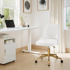 VECELO Velvet Vanity Desk Chair with Height-Adjustable for Office Living Room Bedroom Make Up Study, 360°Swivel, Wheeled Gold Base, Pearl White