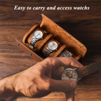 Watch Travel Case, Luxury Leather Watch Roll 3 Slot Organizer Box for Man and Woman, Jewelry Storage Case Gifts for Husband, Dad Birthday Christmas Anniversary (Dark Brown-3slot)