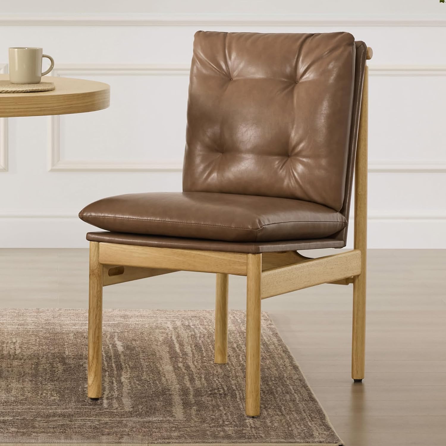CHITA Dining Chairs Set of 2, Mid Century Modern Upholstered Kitchen Chairs with FSC-Certified Rubberwood Legs & Padded Seats,Saddle Brown