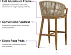 PURPLE LEAF Patio Bar Stools Set of 2 Outdoor Wicker Modern High Bar Chairs Metal Cushioned Barstools with Backs and Ergonomic Armrest for Balcony Garden Indoor Kitchen Island, Teak