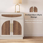 63'' Arched Door Sideboard Buffet Cabinet with Drawers, White and Natural | Modern Farmhouse, Two-tone, Removable Shelves, Metal Handle, Large Storage Space, Wooden Storage Cabinet, Coffee Bar Station