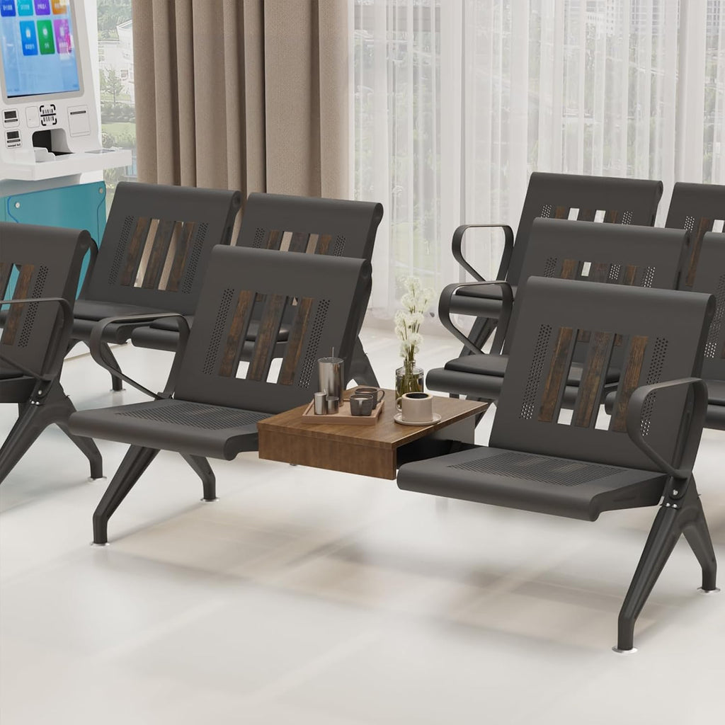 wonline Waiting Room Chairs 2 Seat w/Table, Waiting Room Chairs with Arm, Office Furniture Lobby Conference Reception Bench Office Guest Seating for Clinic Airport Hospital Barber Salon Bank