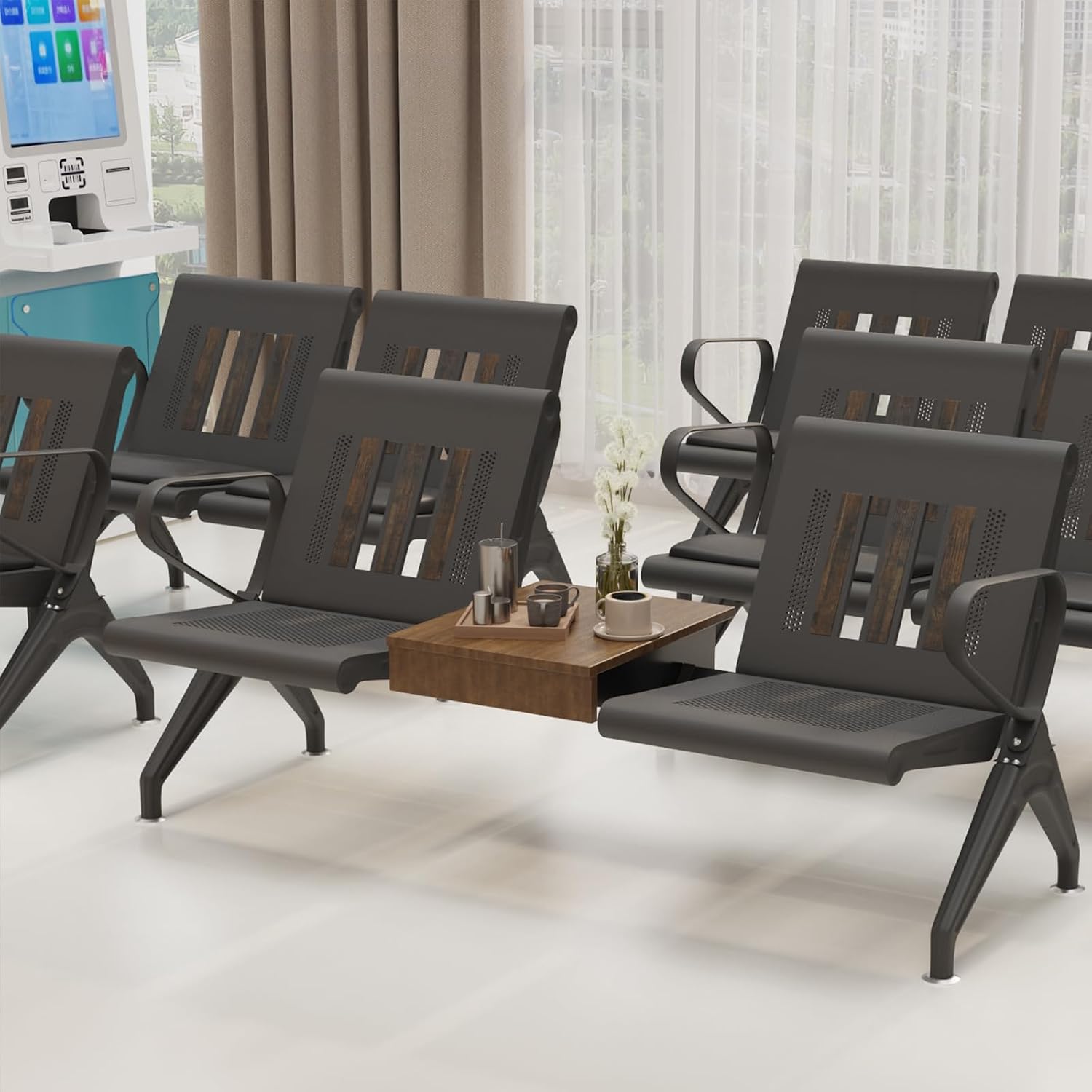 wonline Waiting Room Chairs 2 Seat w/Table, Waiting Room Chairs with Arm, Office Furniture Lobby Conference Reception Bench Office Guest Seating for Clinic Airport Hospital Barber Salon Bank