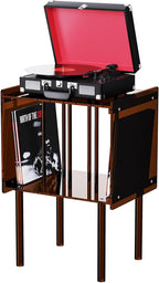 Acrylic Record Player Stand, with Vinyl Storage, Clear Acrylic Side Table, 18.1'' x 14.6'' x 26.1'' (Dark Brown)