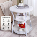 Round Side Table, 3-Tier Circular End Table with Storage Shelf,White Accent Sofa Table for Small Spaces,Round Corner Coffee Table for Living Room, Bedroom,19.6 inch Diameter