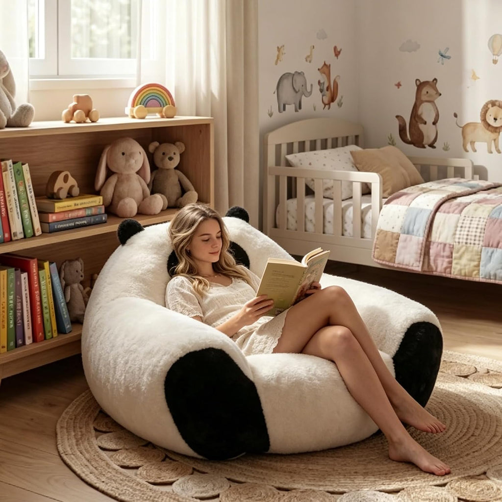 Giant Bean Bag Chair for Adults and Kids, Panda-Shaped beanbag Chair with Soft Plush Fabric, Oversized Boneless Reading, Lounge Chair for Bedroom, Living Room