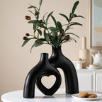 Liotww Hug Donut Ceramic Decorative Vase Set, Snuggle Hollow Modern Nordic Boho Style Vases for Home Decor Living Room Shelf Bookshelf Mantle Entryway Table Console Décor (Matte Black)