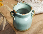 Quoowiit Ceramic Rustic Farmhouse Vase, Distressed Decorative Flower Vases for Home Decor, Ideal Shelf Decor, Green Boho Vase for Living Room Bedroom Kitchen Office Centerpiece Table Decorations