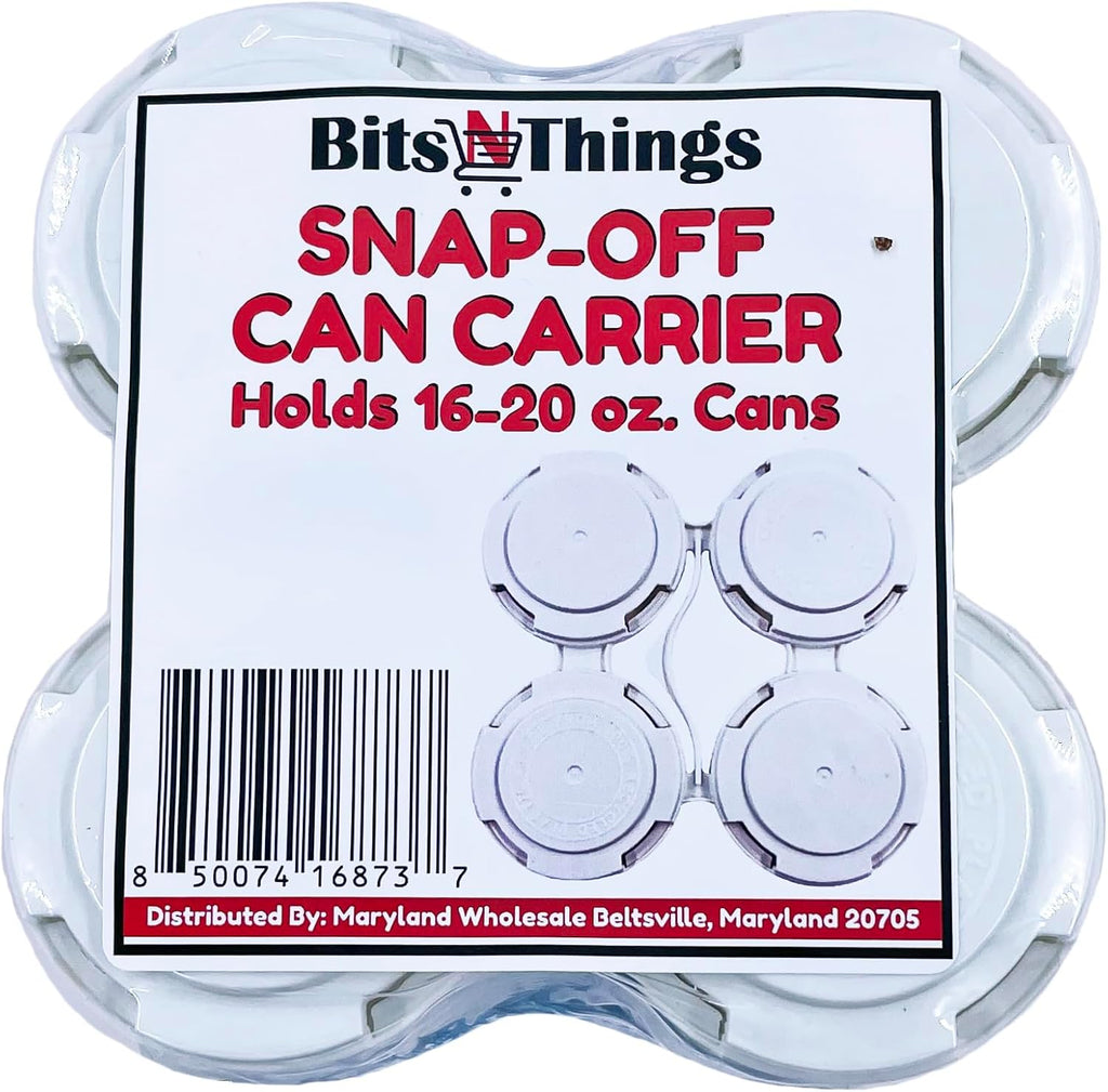 Reusable White Can Holder Carrier, Four Can, Pack of 20 | Snap Off Carrier For 12 oz & 16 oz Cans | Brewery Homebrewing Beverage Canning & Transport | 100% Recycled Plastic, USA Made | Bits N Things