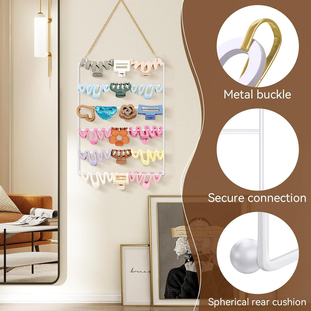 SNOWSTAR Hair Claw Clip Organizer,5-Tier Wall Hanging Hair Clip Holder and Storage for Women Girls,Claw Clip Hanger Home Decor for Wall,Door,Closet (White)