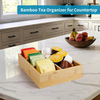 Tea Bag/Sugar Packet Holder,Coffee Station Condiment Organizer,Bamboo Tea Organizer,Large 4-Compartment Organizer Tray for Drawer/Shelf/Countertop,10.2 x 7.9 x 2.4 inch