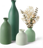 Dandat Green Ceramic Vase Set of 4, Modern Ceramic Vases Neutral Colors Farmhouse Table Centerpiece for Dried Flowers, Living Room, Kitchen, Bedroom