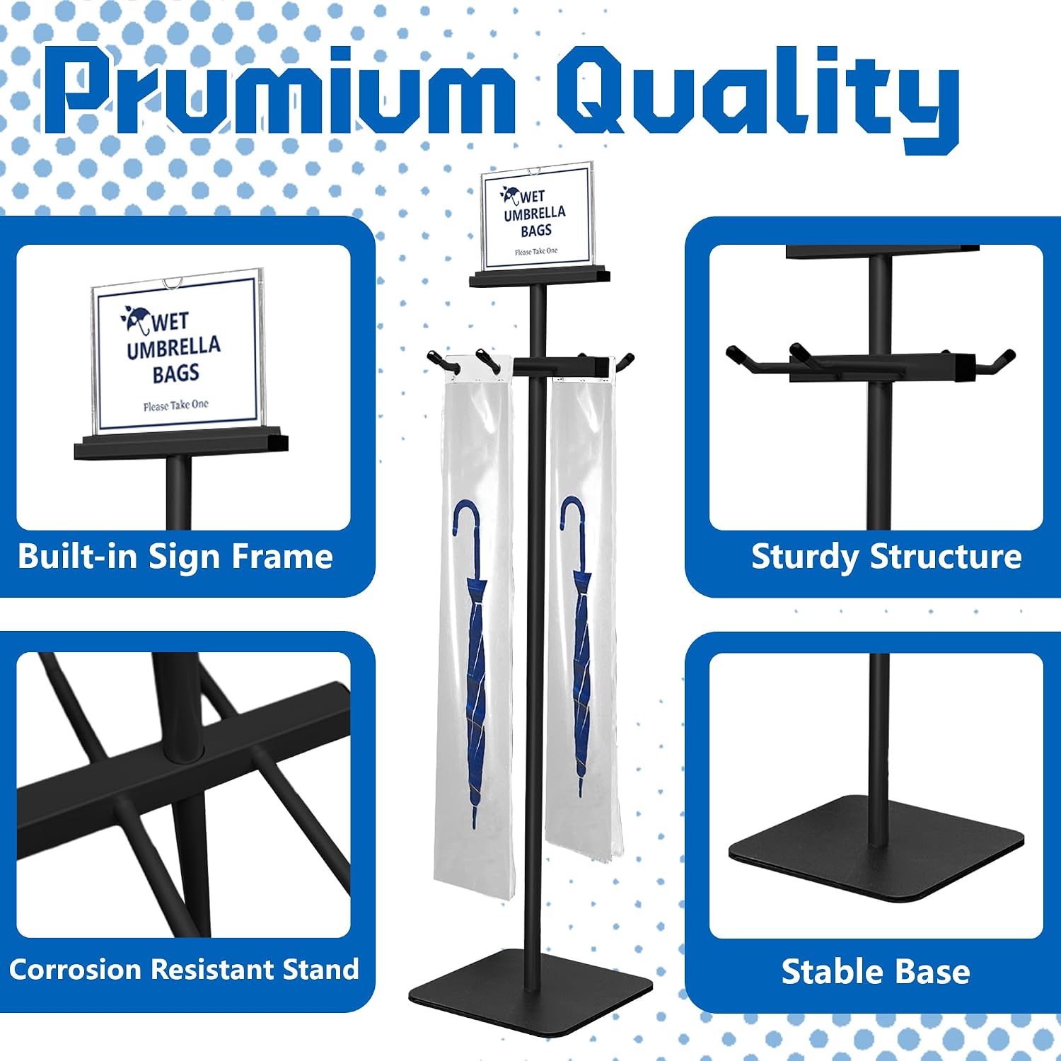 Montex Wet Umbrella Stand with Free 200 Plastic Umbrella Bags and Holder