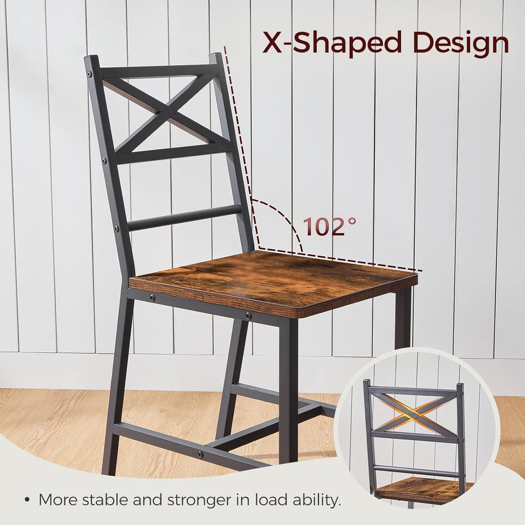 MAHANCRIS Dining Chair Set of 4, Rustic Wooden Kitchen Chairs with Backrest, Farmhouse Dining Chairs for Kitchen, Industrial Style Chair with Metal Frame, Easy Assembly, Rustic Brown TBHR1001S4