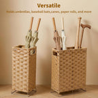 Rattan Umbrella Stand with Built-in Water Reservoir & Hooks, Hand Woven Umbrella Rack Organizer Freestanding - Stable, High-Capacity Organizer for Home and Office - 11.8" L x 5.5" W x 16.5" H