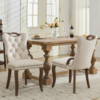 Shenyon Beige Velvet Dining Chairs Set of 2，Modern Upholstered Dining Room Chairs with Tufted Back and Wood Handles, Curved Solid Wood Legs, Sillas de Comedor