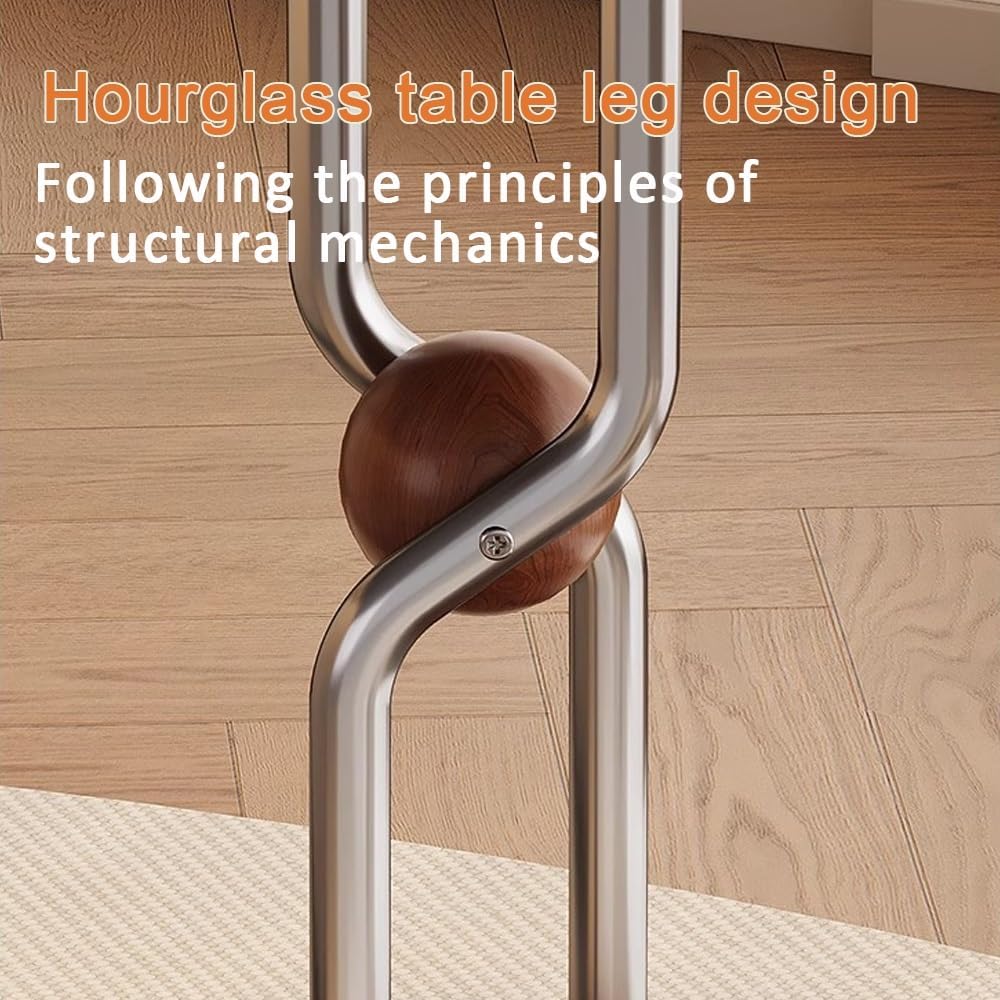 Solid Wood Coffee Table for Small Space, Stainless Steel Round Side Table, Small Round End Table for Living Room, Bedroom, Accent Table with Hourglass Leg Design(Brown)